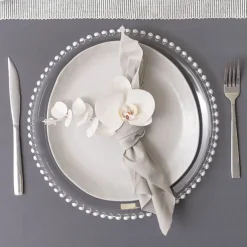 Clear Charger Plate w Beaded Edge Pack 4 White (32cmD)