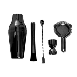 Cocktail Shaker 5PC Set Metallic Black