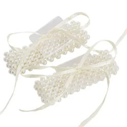 Corsage Pearl Wrist Bracelet w Ribbon Pack 2 (8cmLx2.5cmH)