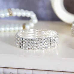 Corsage Wrist Bracelet Diamante x 4 Strand Clear