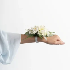 Corsage Wrist Bracelet Elastic Wristlets Pack4 Silver (8cmL)