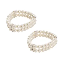 Corsage Wrist Pearl Bracelet w Diamante Pack 2 Ivory
