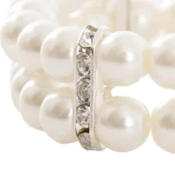 Corsage Wrist Pearl Bracelet w Diamante Pack 2 Ivory