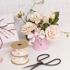 Cotton Ribbon Vintage Floral Flowers Dark Pink (38mmx10m)