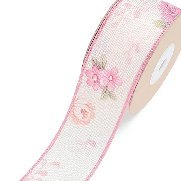 Cotton Ribbon Vintage Floral Flowers Dark Pink (38mmx10m)