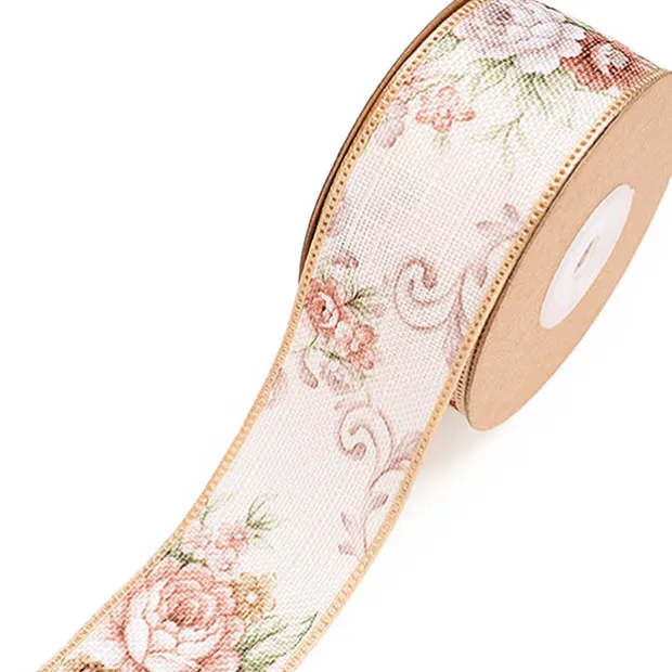 Cotton Ribbon Vintage Floral Flowers Cream (38mmx10m)