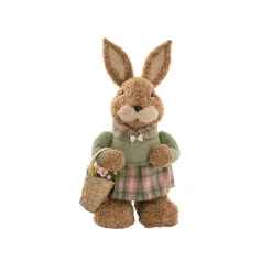 Country Female Bunny w Flower Basket Green (38cmH)