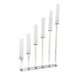 Crystal Glass 6 Head Linear Pillar Candelabra Clear (98cmH)