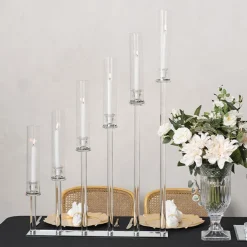 Crystal Glass 6 Head Linear Pillar Candelabra Clear (98cmH)