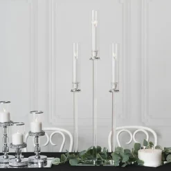 Crystal Glass 3 Head Linear Pillar Candelabra Clear (96cmH)