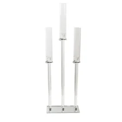 Crystal Glass 3 Head Linear Pillar Candelabra Clear (96cmH)