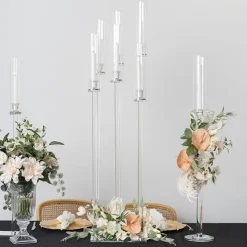 Crystal Glass 6 Head Spiral Pillar Candelabra Clear (130cmH)