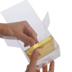 Cupcake Box Clear with Base 30mic Gold (90x90x90mm) Pack 10