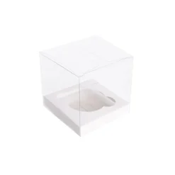 Cupcake Box Clear with Insert 30mic White (90x90x90mm) Pk 10