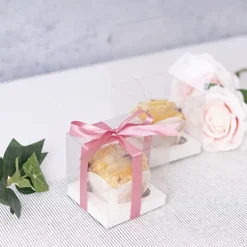 Cupcake Box Clear with Insert 30mic White (90x90x90mm) Pk 10