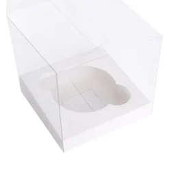 Cupcake Box Clear with Insert 30mic White (90x90x90mm) Pk 10