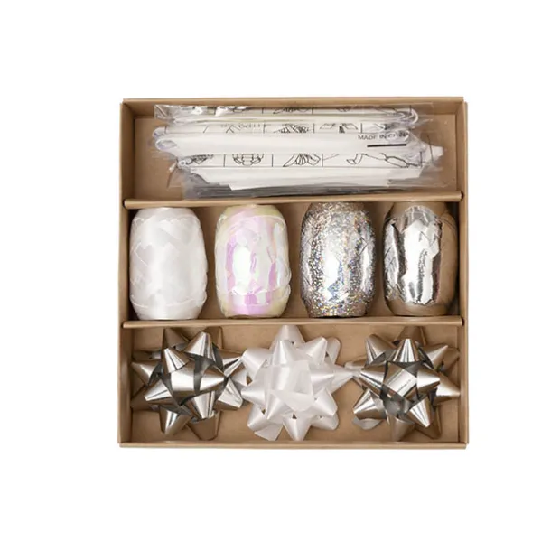 Curling Ribbon & Bows Gift Wrap Finishing Set White & Silver