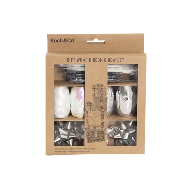 Curling Ribbon & Bows Gift Wrap Finishing Set White & Silver