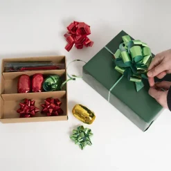 Curling Ribbon & Bows Gift Wrap Finish Set Gold Red & Green
