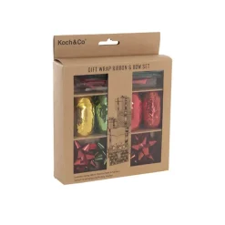 Curling Ribbon & Bows Gift Wrap Finish Set Gold Red & Green