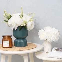 Dahlia & Cabbage Rose Bouquet Pure White (28cmH)