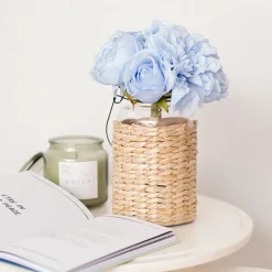 Dahlia & Cabbage Rose Bouquet Soft Blue (28cmH)