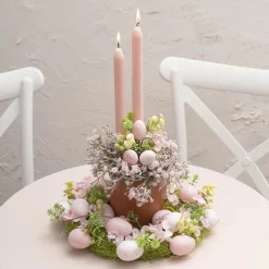 Decorative Easter Egg Wreath w Flowers Pink (33cmD)