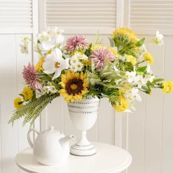 Decorative Flute Metal Vase Pot White (16cmDx27.5cmH)