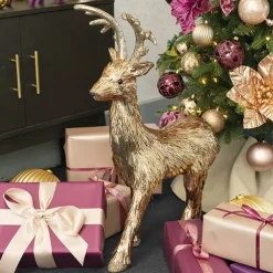 Decorative Grand Standing Reindeer Gold (51x23x74cmH)