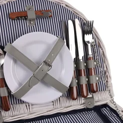 Deluxe 4 Person Picnic Basket Satin White (41x31x22cmH)