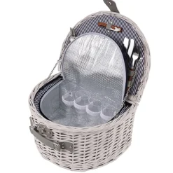 Deluxe 4 Person Picnic Basket Satin White (41x31x22cmH)