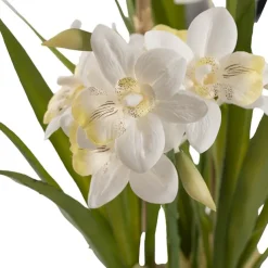 Dendrobium Orchid Real Touch 3 Stem Cement Pot White (61cmH)