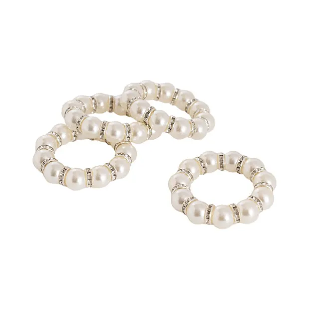 Diamante & Pearl Napkin Ring Pack 6 Silver (5.5cmD)