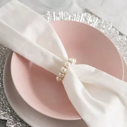 Diamante & Pearl Napkin Ring Pack 6 Silver (5.5cmD)