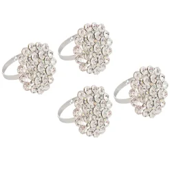 Diamante Flower Napkin Ring Pack 4 Silver (3.8x4.5cmH)