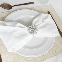 Diamante Flower Napkin Ring Pack 4 Silver (3.8x4.5cmH)