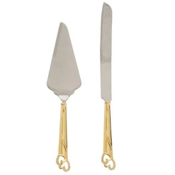 Diamante Heart Cake Knife Set Gold (23Wx340mmL & 70Wx290mmL)