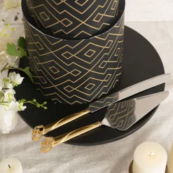 Diamante Heart Cake Knife Set Gold (23Wx340mmL & 70Wx290mmL)