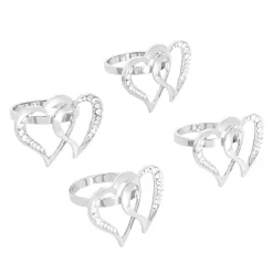 Diamante Heart Napkin Ring Pack 4 Silver (4cmD)