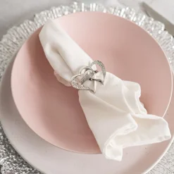 Diamante Heart Napkin Ring Pack 4 Silver (4cmD)