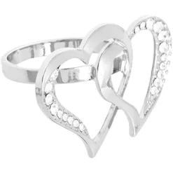 Diamante Heart Napkin Ring Pack 4 Silver (4cmD)