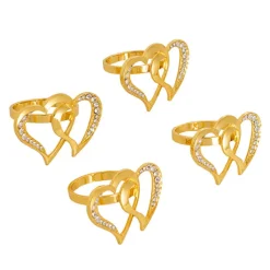 Diamante Heart Napkin Ring Pack 4 Gold (4mD)