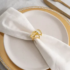 Diamante Heart Napkin Ring Pack 4 Gold (4mD)
