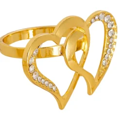 Diamante Heart Napkin Ring Pack 4 Gold (4mD)
