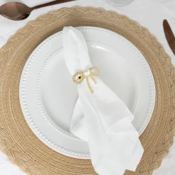 Diamante Pearl Bow Napkin Ring Pack 4 Gold (3.5x5.5cmH)