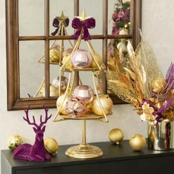 Display Tray 2 Tier Tree w Star Gold (30.5x67cmH)