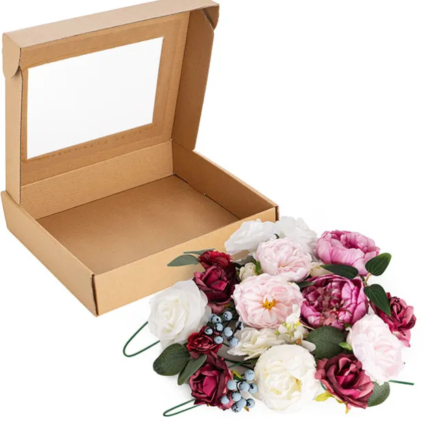 DIY Rose Peony & Berry Arrangement Box Red (26x25x6cmH)