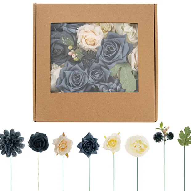 DIY Rose Peony & Dahlia Arrangement Box Blue (26x25x6cmH)
