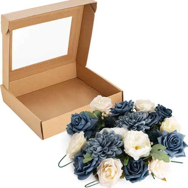 DIY Rose Peony & Dahlia Arrangement Box Blue (26x25x6cmH)