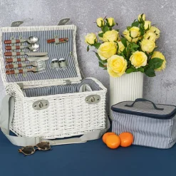 Dome 4 Person Picnic Basket Satin White (40x28x20cmH)